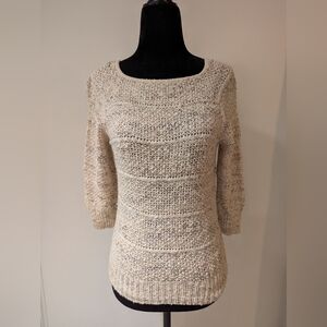 Vintage 1980s Penrose Brown Cream Knit Pullover Sweater Extra Small 3/4 Sleeve